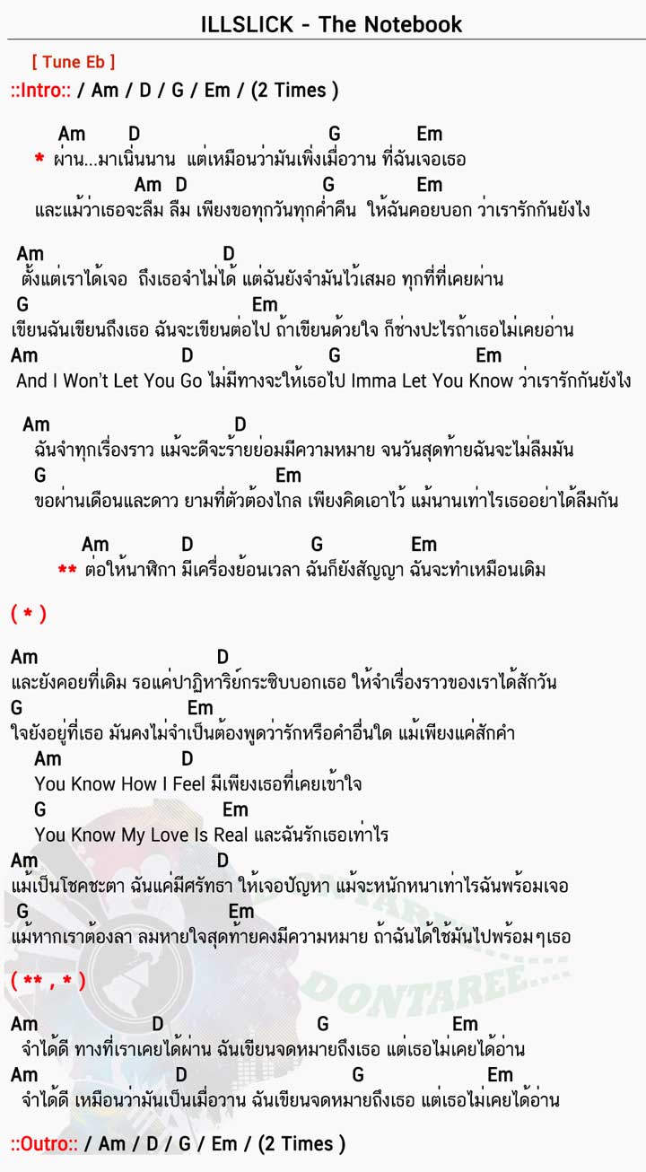 คอร์ดเพลง The Notebook