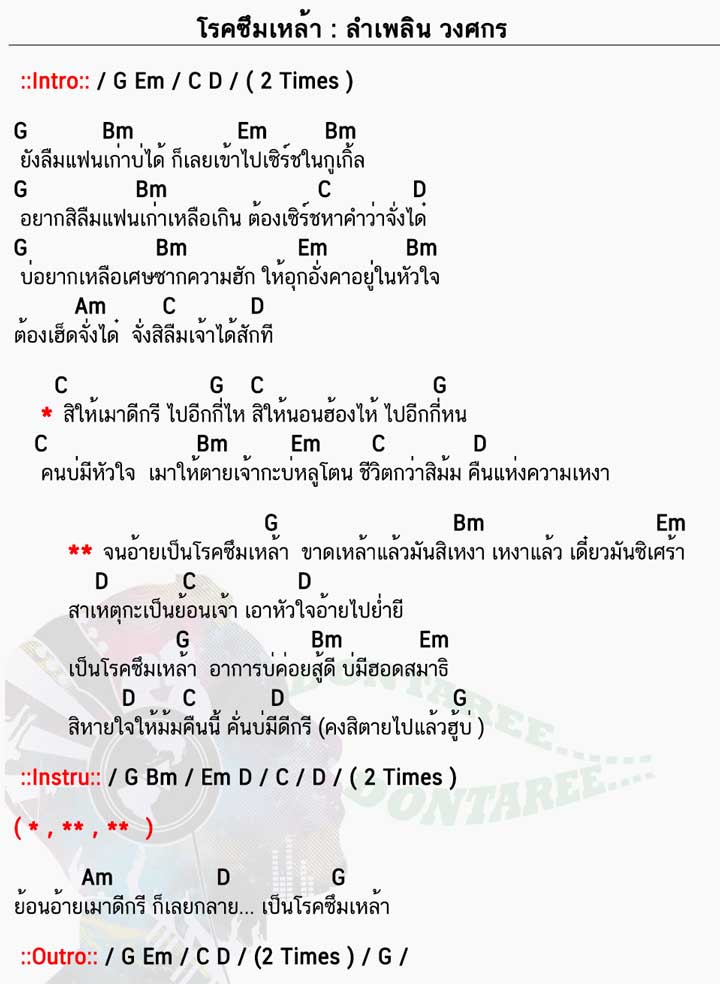 คอร์ดเพลง โรคซึมเหล้า