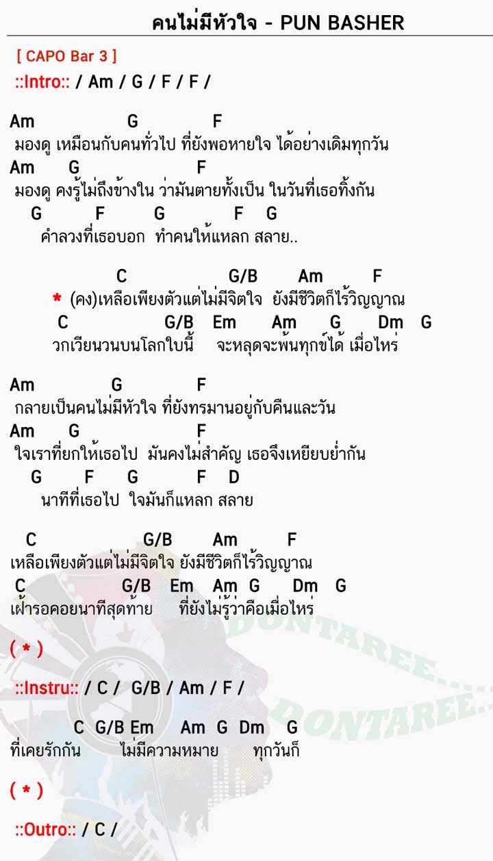 คอร์ดเพลง คนไม่มีหัวใจ