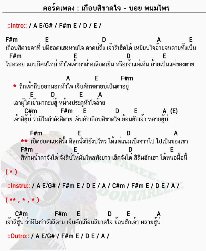 คอร์ดเพลง เกือบสิขาดใจ