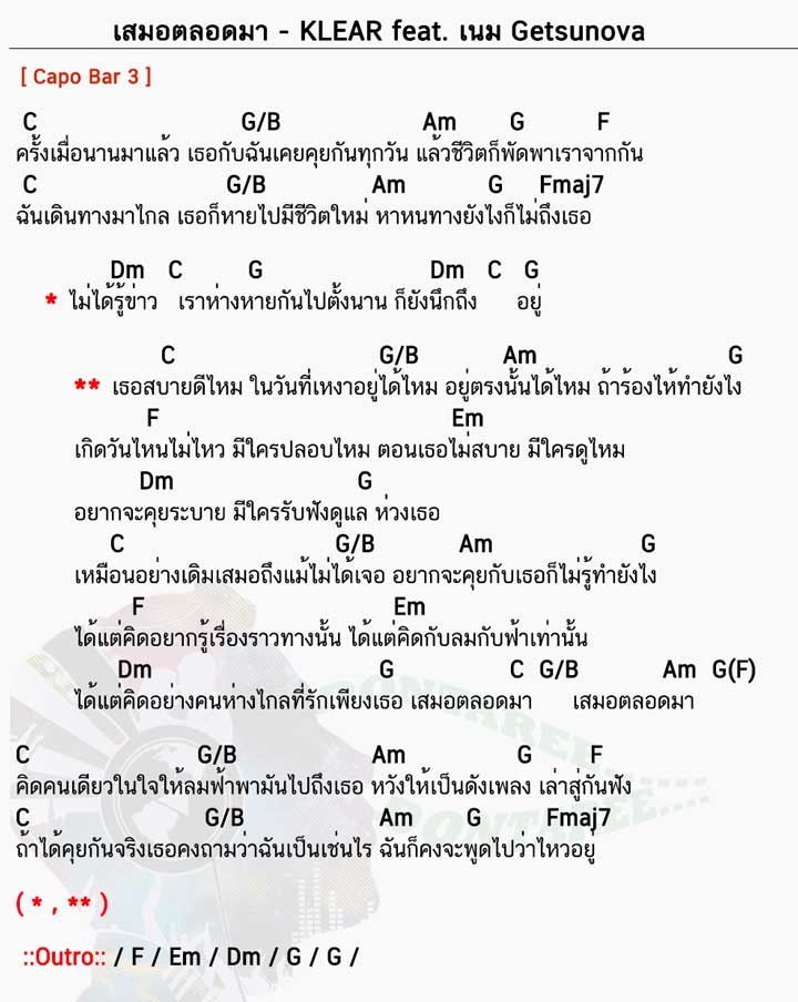 คอร์ดเพลง เสมอตลอดมา