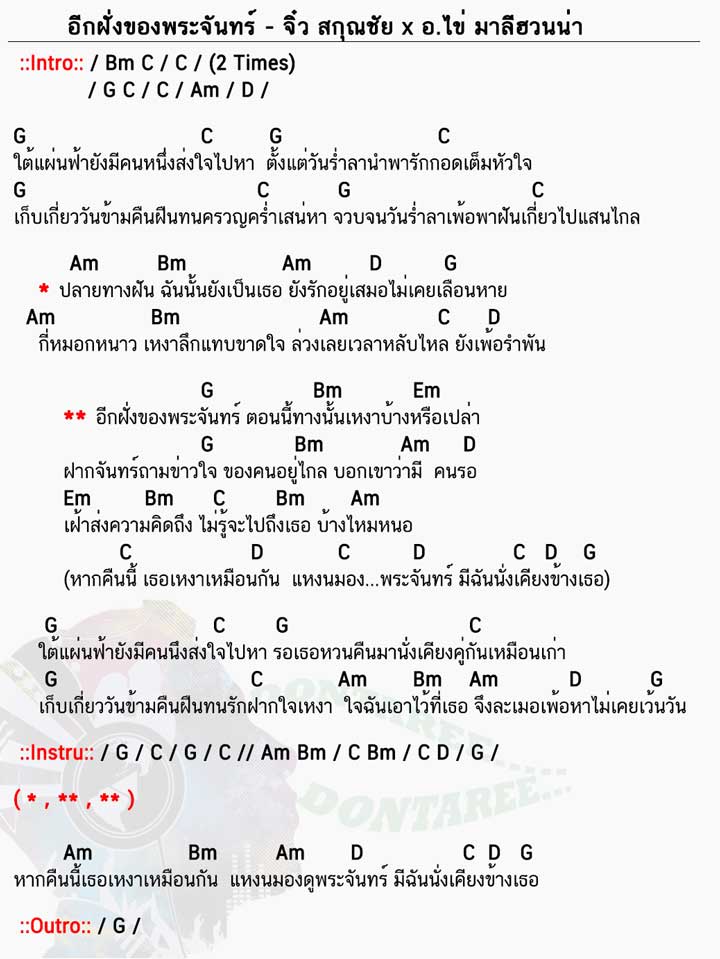 คอร์ดเพลง อีกฝั่งของพระจันทร์