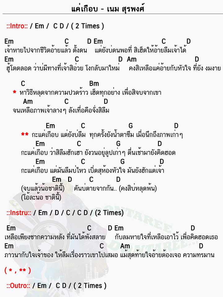 คอร์ดเพลง แค่เกือบ – เนม สุรพงศ์ (คอร์ด ง่ายๆ) | คอร์ดเพลงใหม่