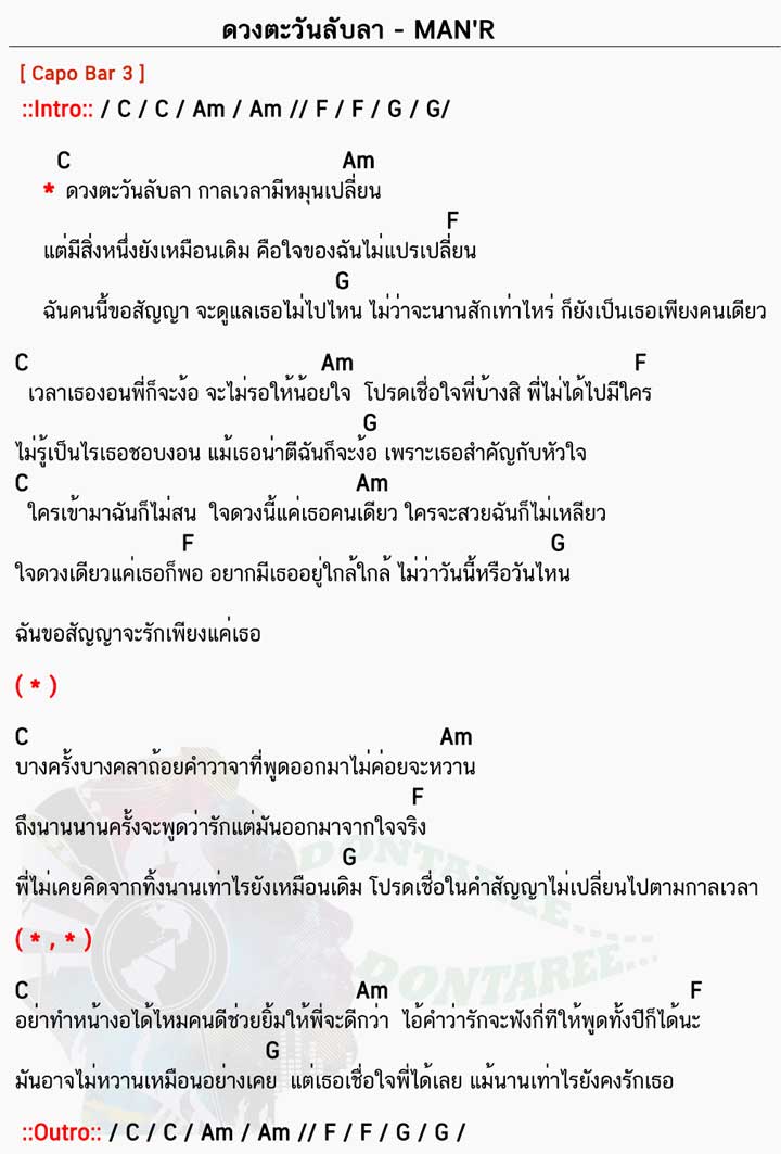 คอร์ดเพลง ดวงตะวันลับลา