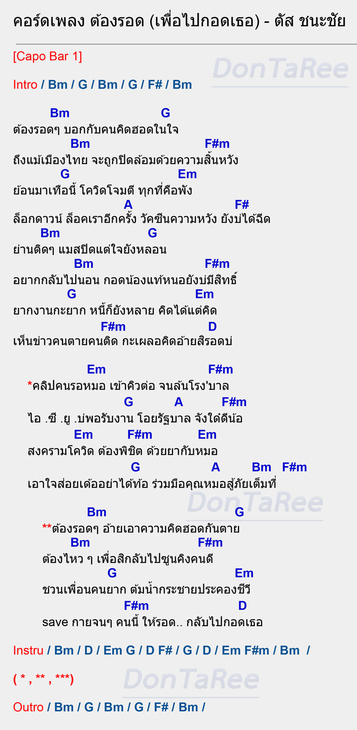 คอร์ดเพลง ต้องรอด (เพื่อไปกอดเธอ) คอร์ด