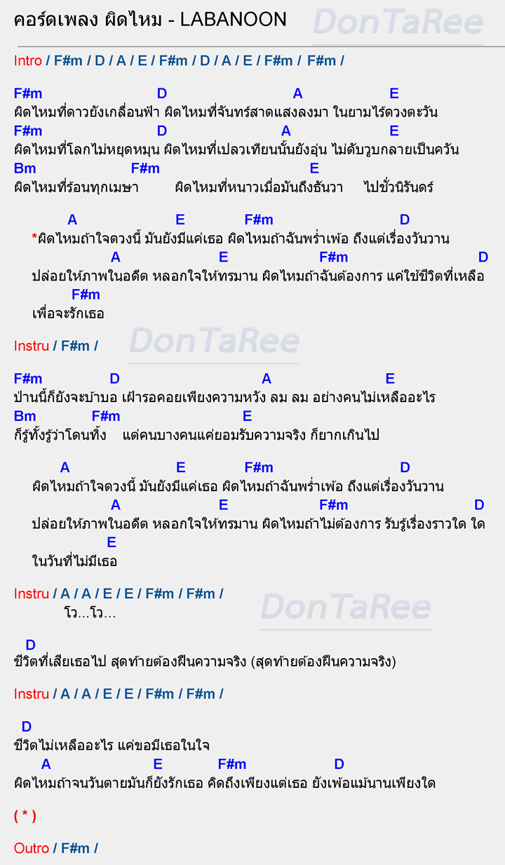 คอร์ดเพลง ผิดไหม คอร์ด