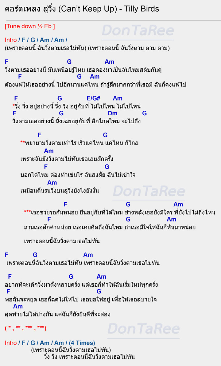 คอร์ดเพลง ลู่วิ่ง คอร์ด