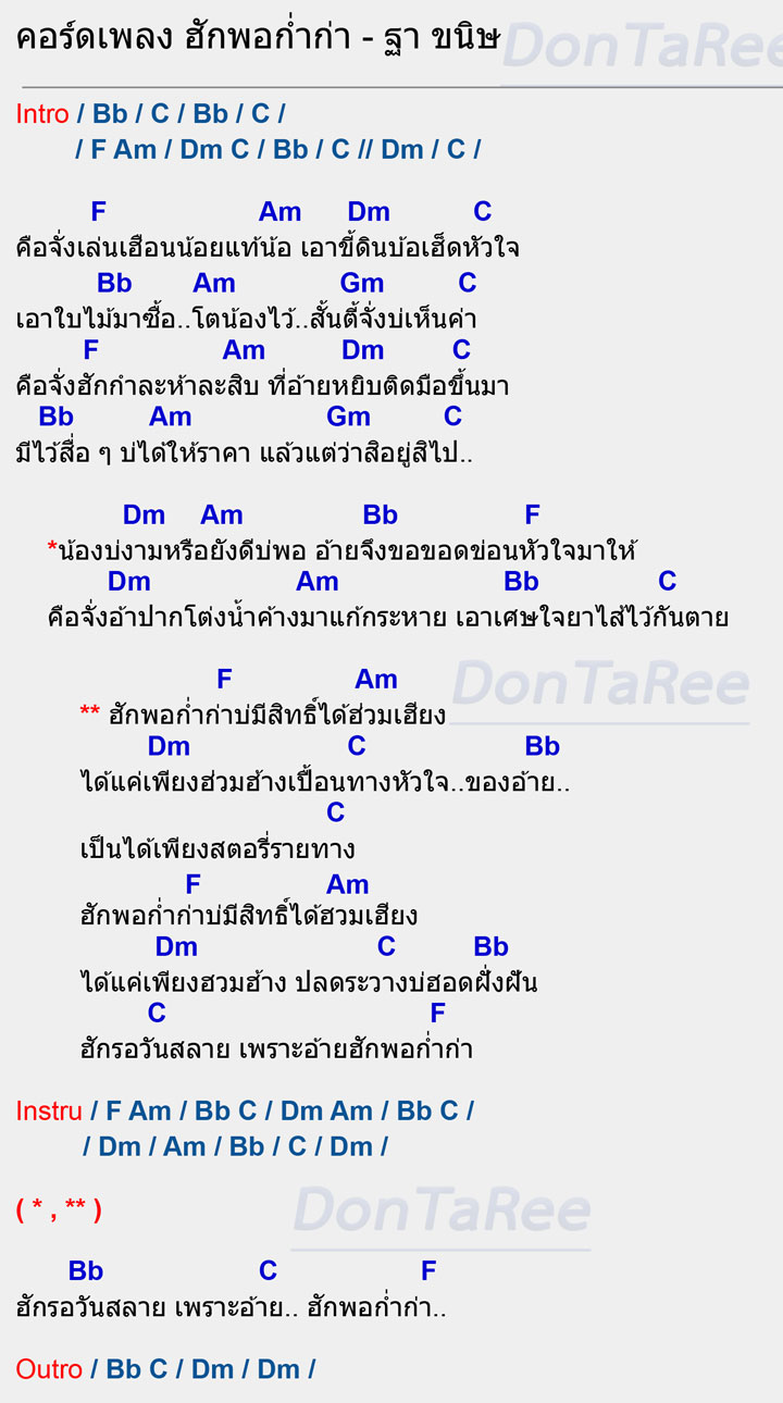 คอร์ดเพลง ฮักพอก่ำก่า คอร์ด