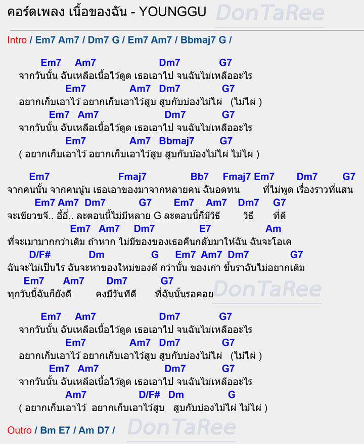 คอร์ดเพลง เนื้อของฉัน คอร์ด