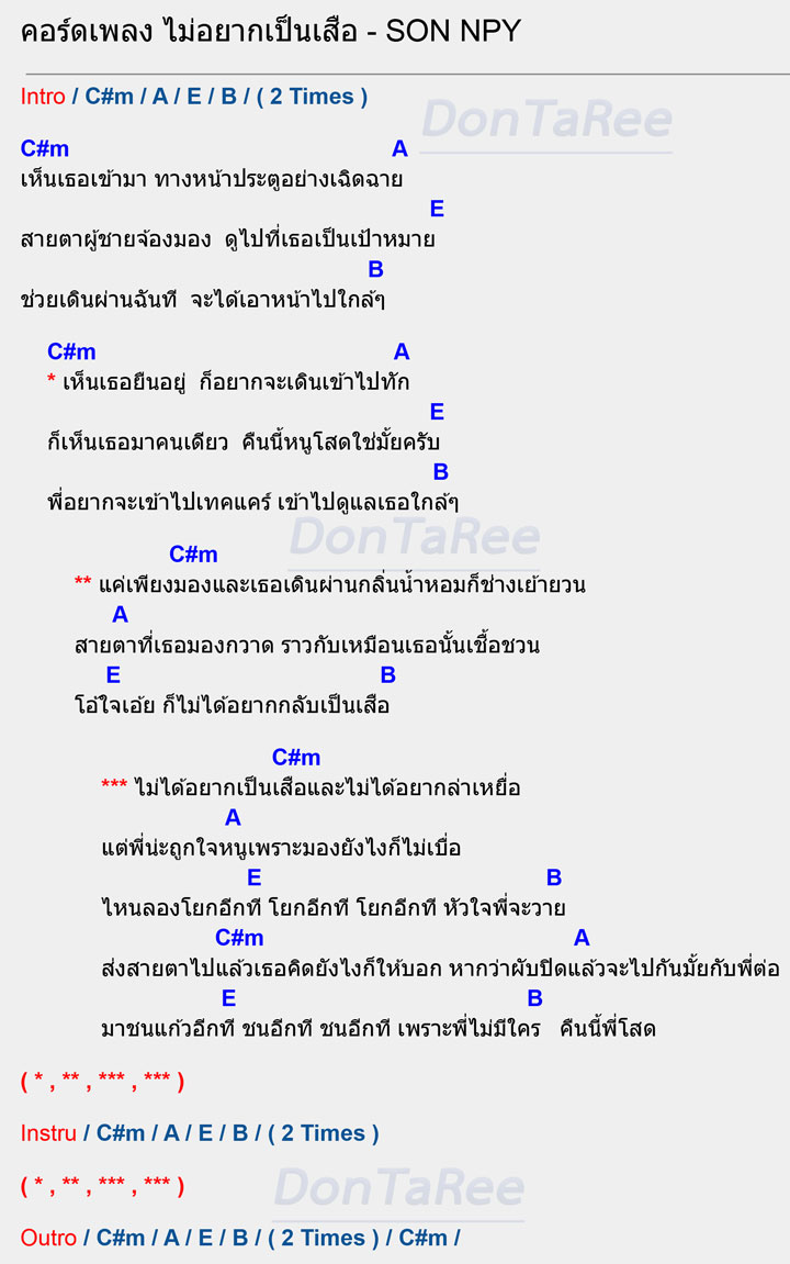 คอร์ดเพลง ไม่อยากเป็นเสือ คอร์ด