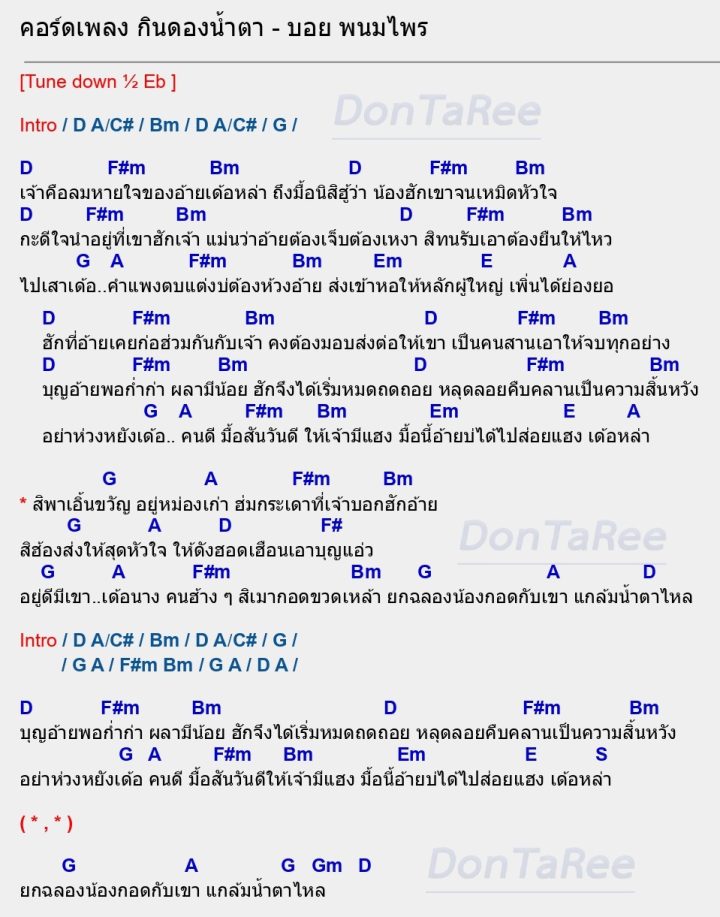 คอร์ดเพลง กินดองน้ำตา