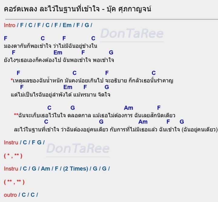 คอร์ดเพลง ละไว้ในฐานที่เข้าใจ